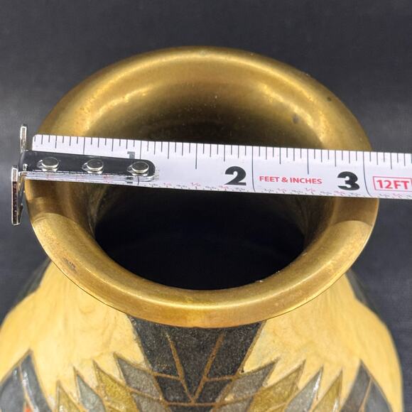 Vintage Enamel On Brass Geometric Vase Made In India - Picture 2 of 7